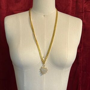 Gold Long Chain Necklace with Crystal Pendant
